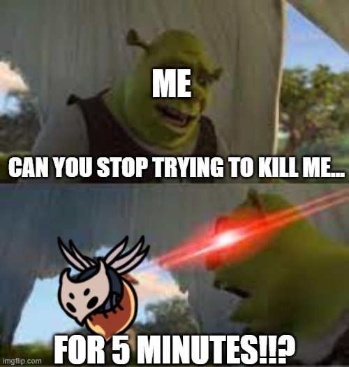 invasion of the aspids | ME; CAN YOU STOP TRYING TO KILL ME... FOR 5 MINUTES!!? | image tagged in can you stop for 5 minutes,hollow knight memes | made w/ Imgflip meme maker