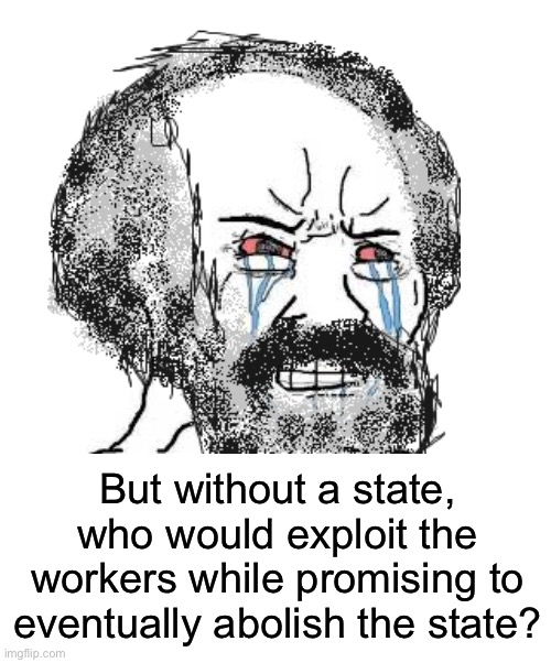 But without a state, who would exploit the workers while promising to eventually abolish the state? | image tagged in blank white template | made w/ Imgflip meme maker