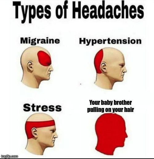 Who knew babies can be painful | Your baby brother pulling on your hair | image tagged in types of headaches meme | made w/ Imgflip meme maker