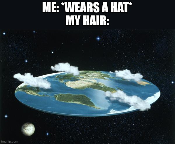 Flat Earth | ME: *WEARS A HAT*
MY HAIR: | image tagged in flat earth | made w/ Imgflip meme maker