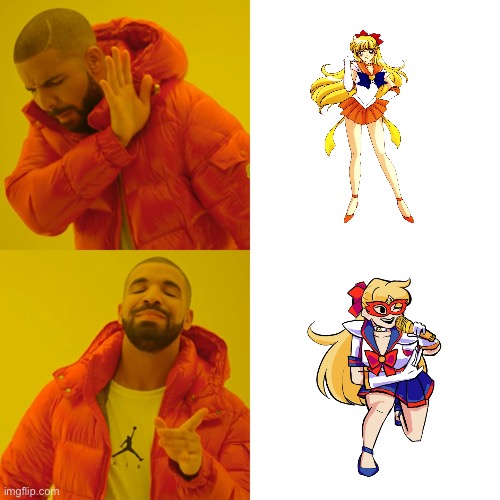 Regular Sailor Venus vs FNF Sailor Venus | image tagged in memes,drake hotline bling | made w/ Imgflip meme maker