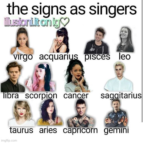*wheezes* I got Ariana Grande | image tagged in singers,zodiac,sign,lmao | made w/ Imgflip meme maker