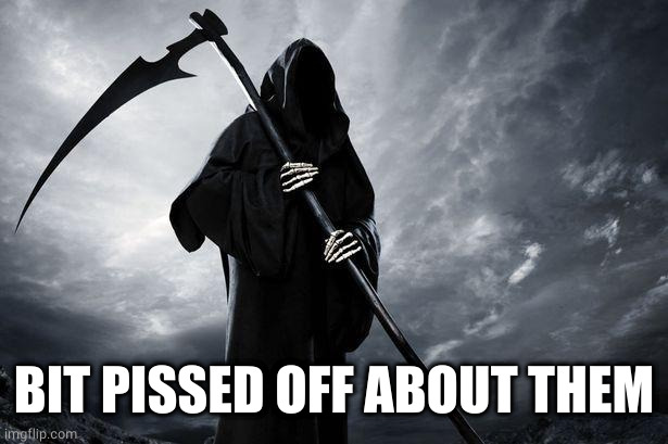Death | BIT PISSED OFF ABOUT THEM | image tagged in death | made w/ Imgflip meme maker