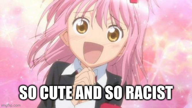 aww anime girl | SO CUTE AND SO RACIST | image tagged in aww anime girl | made w/ Imgflip meme maker