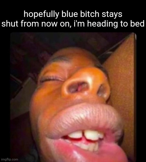 its been a stressful night, its time for me to rest. | hopefully blue bitch stays shut from now on, i'm heading to bed | image tagged in black dude sleeping | made w/ Imgflip meme maker
