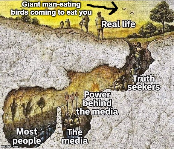 platos cave | Giant man-eating birds coming to eat you | image tagged in truth | made w/ Imgflip meme maker