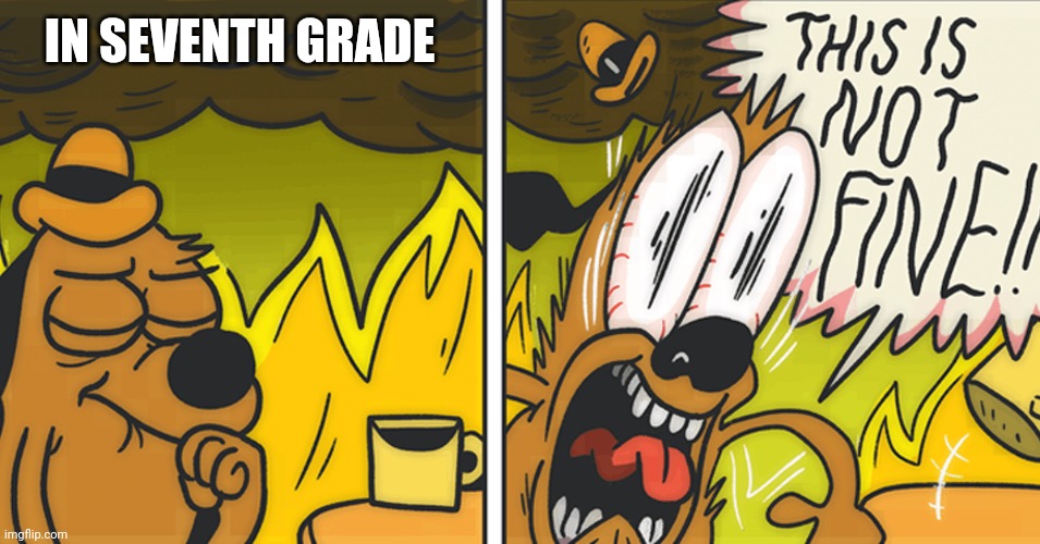 This is not fine | IN SEVENTH GRADE | image tagged in this is not fine | made w/ Imgflip meme maker