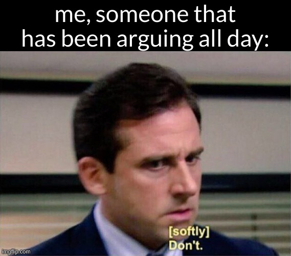 Michael Scott Don't Softly | me, someone that has been arguing all day: | image tagged in michael scott don't softly | made w/ Imgflip meme maker
