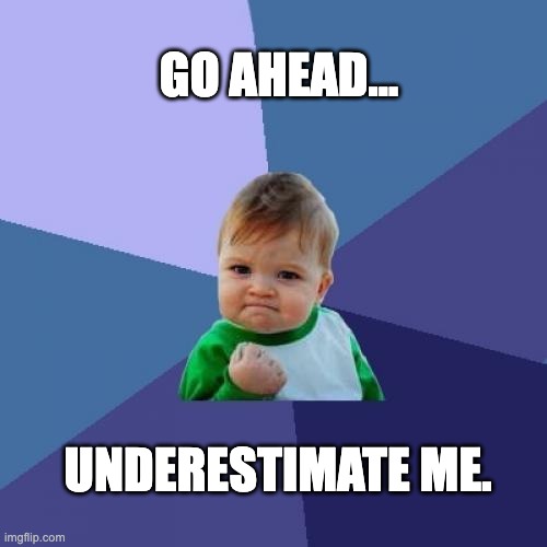 Success Kid Meme | GO AHEAD... UNDERESTIMATE ME. | image tagged in memes,success kid | made w/ Imgflip meme maker