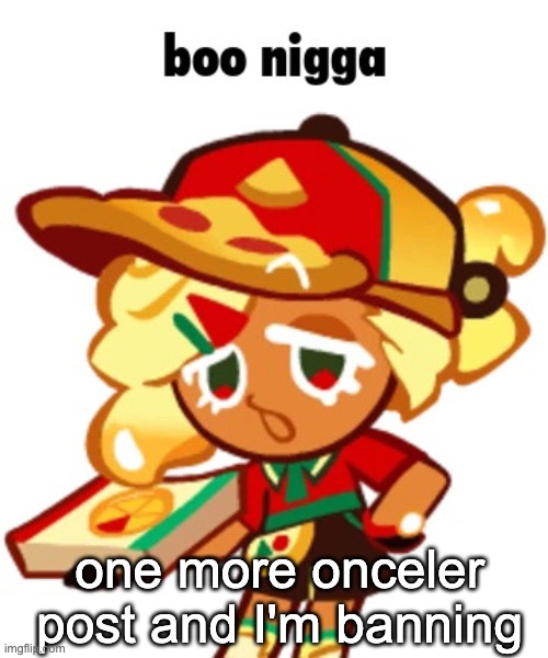 boo nig | one more onceler post and I'm banning | image tagged in boo nig | made w/ Imgflip meme maker