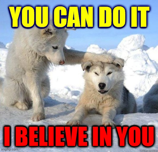 Support Means Being There for One Another! | YOU CAN DO IT; I BELIEVE IN YOU | image tagged in vince vance,father and son,i believe in you,memes,huskies,dogs | made w/ Imgflip meme maker