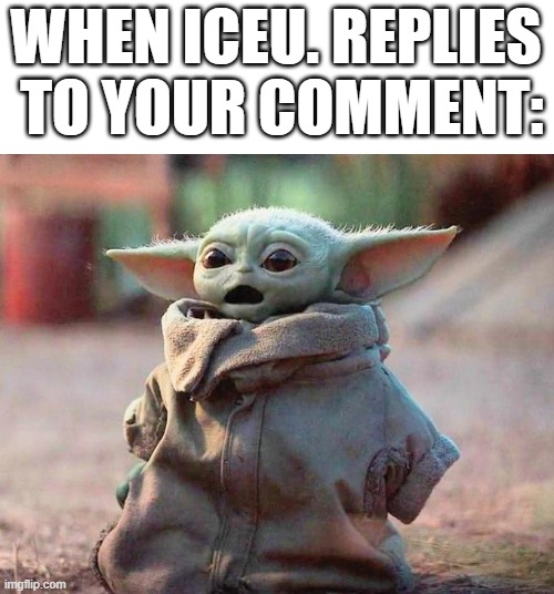 true story | WHEN ICEU. REPLIES
 TO YOUR COMMENT: | image tagged in surprised baby yoda,iceu | made w/ Imgflip meme maker