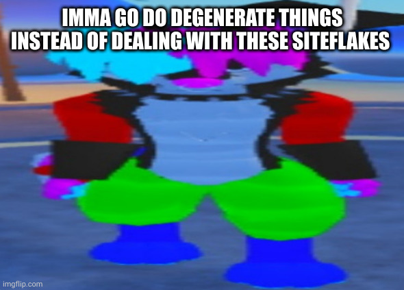 wide hex | IMMA GO DO DEGENERATE THINGS INSTEAD OF DEALING WITH THESE SITEFLAKES | image tagged in wide hex | made w/ Imgflip meme maker