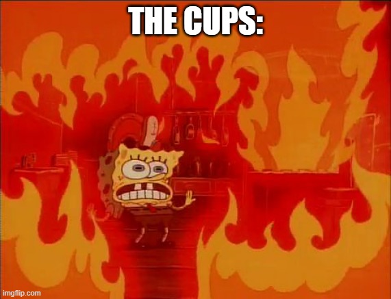 Burning Spongebob | THE CUPS: | image tagged in burning spongebob | made w/ Imgflip meme maker