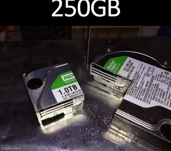 250gb | image tagged in hard drive,broke | made w/ Imgflip meme maker