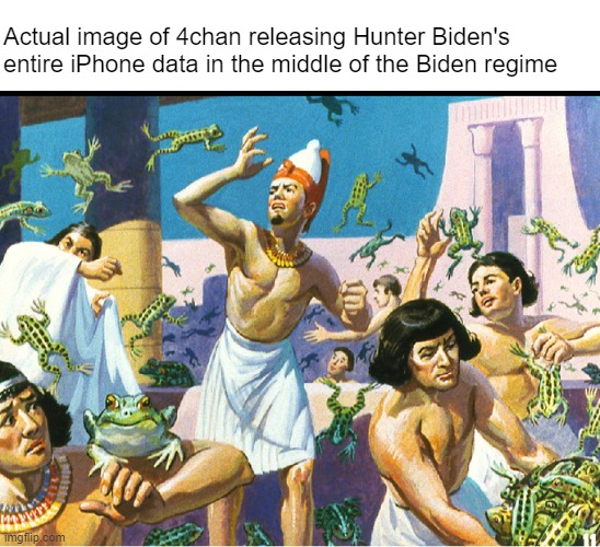 Who let tha frogs out? | Actual image of 4chan releasing Hunter Biden's entire iPhone data in the middle of the Biden regime | made w/ Imgflip meme maker