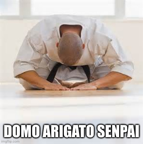 deepest bow | DOMO ARIGATO SENPAI | image tagged in deepest bow | made w/ Imgflip meme maker