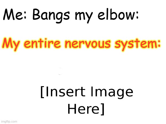 go ahead, insert an image. | image tagged in banging your elbow | made w/ Imgflip meme maker