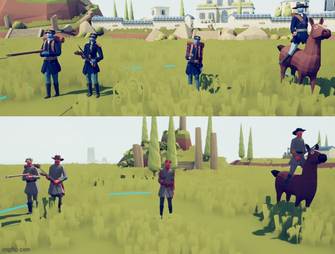 Left to Right: Infantry Private, Infantry Officer, Artilleryman, Cavalryman | made w/ Imgflip meme maker