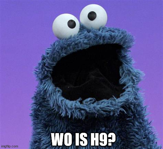 cookie monster | WO IS H9? | image tagged in cookie monster | made w/ Imgflip meme maker