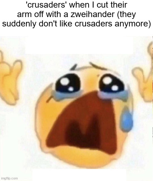 stereotypical imgflip user | 'crusaders' when I cut their arm off with a zweihander (they suddenly don't like crusaders anymore) | made w/ Imgflip meme maker