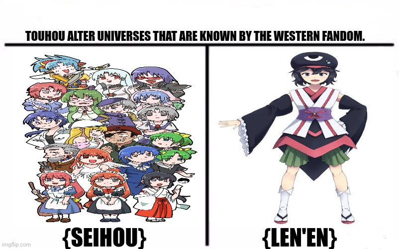 Who Would Win Blank | TOUHOU ALTER UNIVERSES THAT ARE KNOWN BY THE WESTERN FANDOM. {SEIHOU}                            {LEN'EN} | image tagged in memes,other,world | made w/ Imgflip meme maker