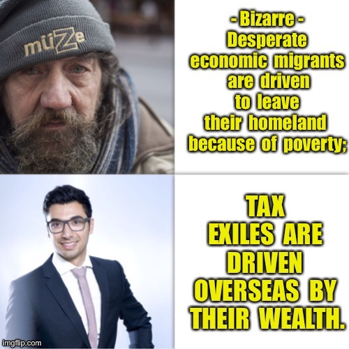 Bizarre actions | image tagged in desperate migrants,leave homeland,economics,tax excites leave,driven overseas,because of wealth | made w/ Imgflip meme maker