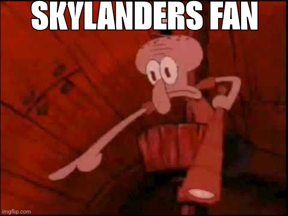 Squidward pointing | SKYLANDERS FAN | image tagged in squidward pointing | made w/ Imgflip meme maker