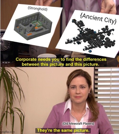 They're The Same Picture Meme | {Stronghold}; {Ancient City}; {Old Minecraft Players} | image tagged in memes,mine,craft | made w/ Imgflip meme maker