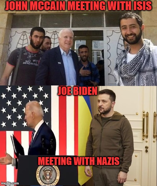 Biden, I don't like making fun of an old man. I hope you're innocent in all this, but regardless it needs to stop. | JOHN MCCAIN MEETING WITH ISIS; JOE BIDEN; MEETING WITH NAZIS | made w/ Imgflip meme maker