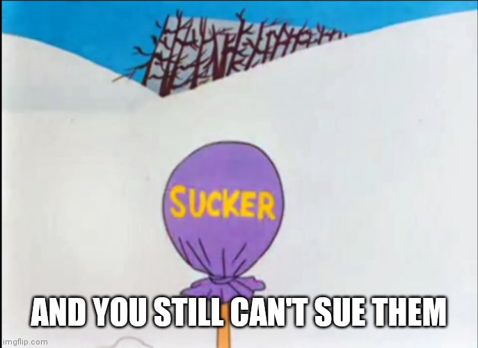 looney tunes sucker | AND YOU STILL CAN'T SUE THEM | image tagged in looney tunes sucker | made w/ Imgflip meme maker