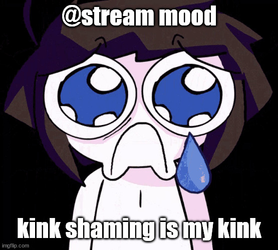 crying human | @stream mood; kink shaming is my kink | image tagged in crying human | made w/ Imgflip meme maker