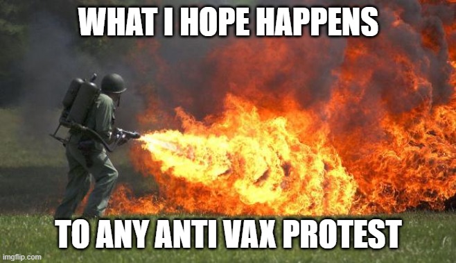 flamethrower |  WHAT I HOPE HAPPENS; TO ANY ANTI VAX PROTEST | image tagged in flamethrower | made w/ Imgflip meme maker