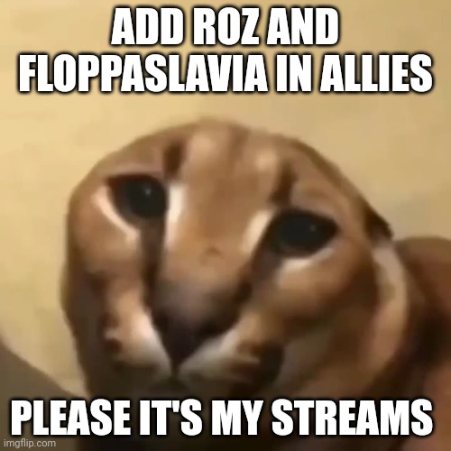 big floppa | ADD ROZ AND FLOPPASLAVIA IN ALLIES; PLEASE IT'S MY STREAMS | image tagged in big floppa | made w/ Imgflip meme maker