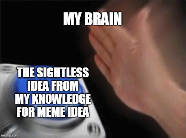 Blank Nut Button | MY BRAIN; THE SIGHTLESS IDEA FROM MY KNOWLEDGE FOR MEME IDEA | image tagged in memes,blank nut button | made w/ Imgflip meme maker