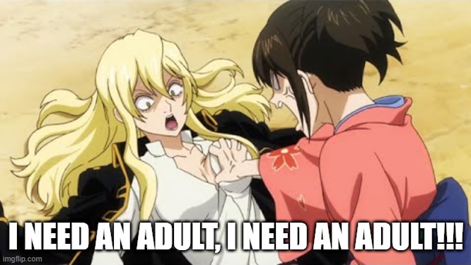 Inapropriate Anime | I NEED AN ADULT, I NEED AN ADULT!!! | image tagged in anime | made w/ Imgflip meme maker