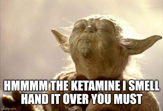 yoda smell | HMMMM THE KETAMINE I SMELL

HAND IT OVER YOU MUST | image tagged in yoda smell | made w/ Imgflip meme maker