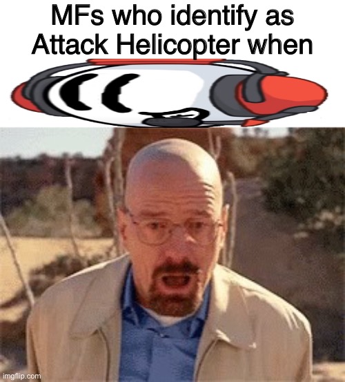 When the greatest plan is working | MFs who identify as Attack Helicopter when | image tagged in walter white | made w/ Imgflip meme maker