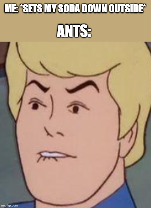 Ants | ANTS:; ME: *SETS MY SODA DOWN OUTSIDE* | image tagged in scooby doo | made w/ Imgflip meme maker