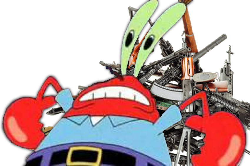 Mr Krabs Protecting Guns Blank Meme Template