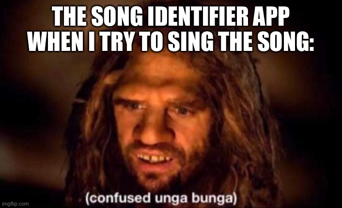 Confused Unga Bunga | THE SONG IDENTIFIER APP WHEN I TRY TO SING THE SONG: | image tagged in confused unga bunga | made w/ Imgflip meme maker