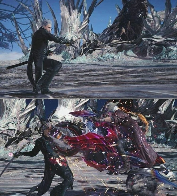 High Quality Devil May Cry 5 Dante attacking Vergil Blank Meme Template