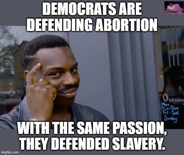 They are still claiming someone isn't human | DEMOCRATS ARE DEFENDING ABORTION; WITH THE SAME PASSION, THEY DEFENDED SLAVERY. | image tagged in memes,roll safe think about it | made w/ Imgflip meme maker