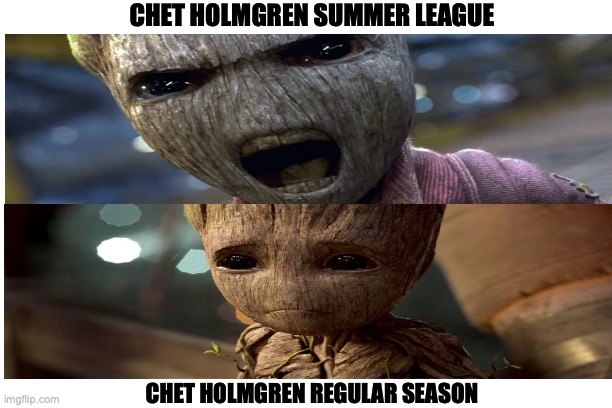 CHET HOLMGREN MEME SUMMER LEAGUE VS SEASON | CHET HOLMGREN SUMMER LEAGUE; CHET HOLMGREN REGULAR SEASON | image tagged in nba,chet holmgren,oklahoma city thunder,nba memes,fullnbamemes,funny memes | made w/ Imgflip meme maker