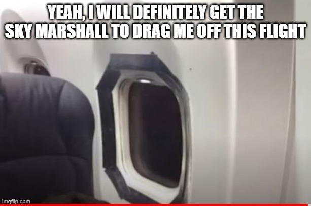 Just a Little Duct Tape | YEAH, I WILL DEFINITELY GET THE SKY MARSHALL TO DRAG ME OFF THIS FLIGHT | image tagged in you had one job | made w/ Imgflip meme maker