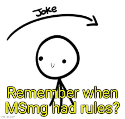 . | Remember when MSmg had rules? | image tagged in joke goes over head | made w/ Imgflip meme maker