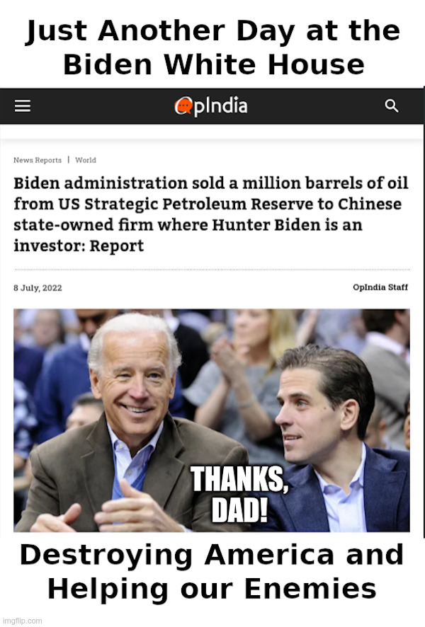 Just Another Day at the Biden White House | image tagged in clueless,joe biden,hunter biden,made in china,strategic petroleum reserve,oil | made w/ Imgflip meme maker