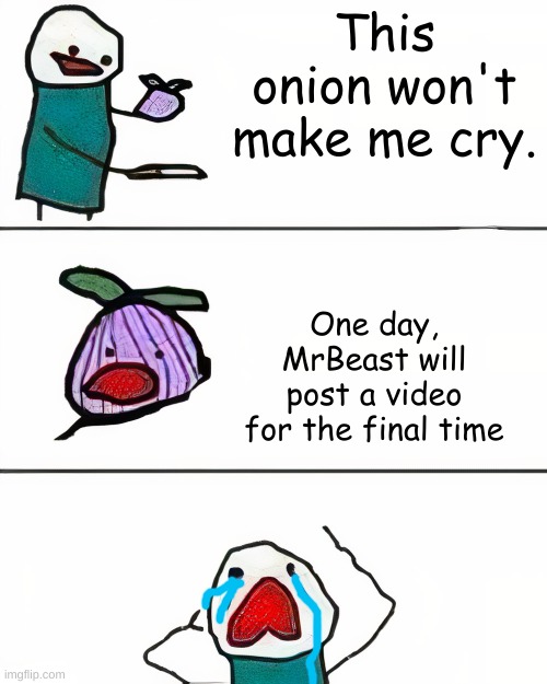 WHHYYYYYYYYYYYYYYYYYYYYYYYYYYYYYYYYYYYYYYYY | This onion won't make me cry. One day, MrBeast will post a video for the final time | image tagged in this onion won't make me cry better quality | made w/ Imgflip meme maker