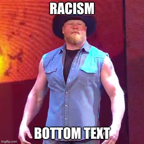 Cowboy Brock Lesnar | RACISM; BOTTOM TEXT | image tagged in cowboy brock lesnar | made w/ Imgflip meme maker