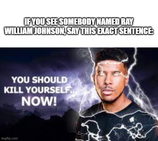 I demand you to | IF YOU SEE SOMEBODY NAMED RAY WILLIAM JOHNSON, SAY THIS EXACT SENTENCE: | image tagged in i hate this person | made w/ Imgflip meme maker